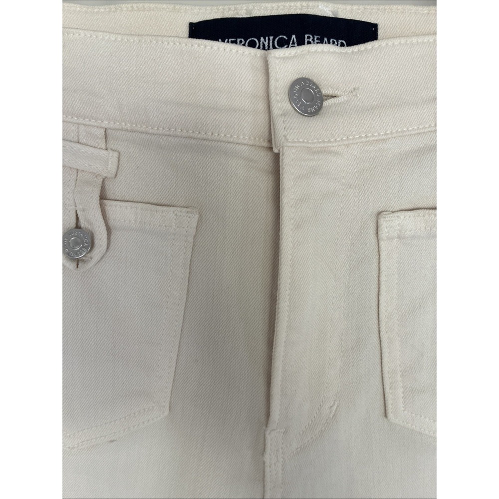 VERONICA BEARD Ecru Ivory Carson Ankle Flare High Rise Jeans Patch Pocket 26 - Picture 3 of 11